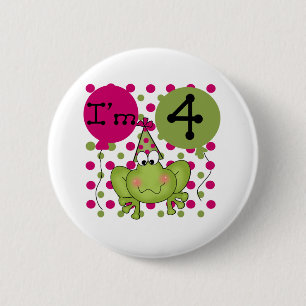 Roze kikker 4th Birthday Ronde Button 5,7 Cm