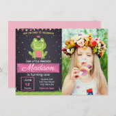Roze kikker Birthday Uitnodiging met afbeelding (Voorkant / Achterkant)