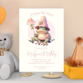 Roze Kikker Cottagecore 1e Verjaardag Kaart