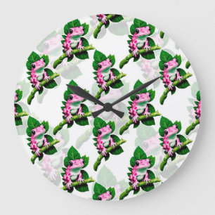 Roze kikker op groen blad patroon ontwerp grote klok