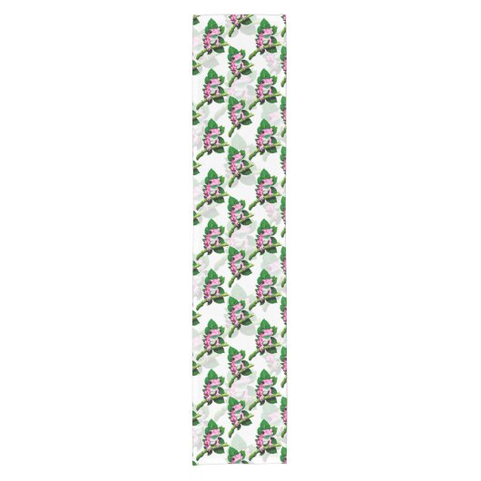 Roze kikker op groen blad patroon ontwerp korte tafelloper (Voorkant)