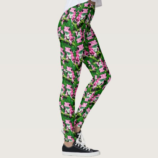 Roze kikker op groen blad patroon ontwerp leggings