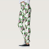 Roze kikker op groen blad patroon ontwerp leggings (Links)