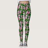 Roze kikker op groen blad patroon ontwerp leggings (Voorkant)