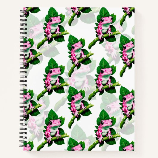 Roze kikker op groen blad patroon ontwerp notitieboek (Voorkant)