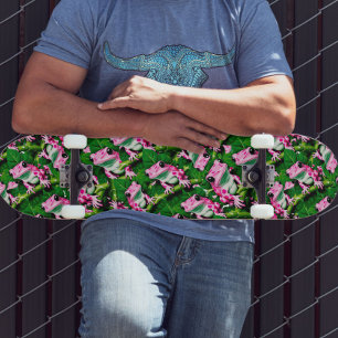 Roze kikker op groen blad patroon ontwerp persoonlijk skateboard