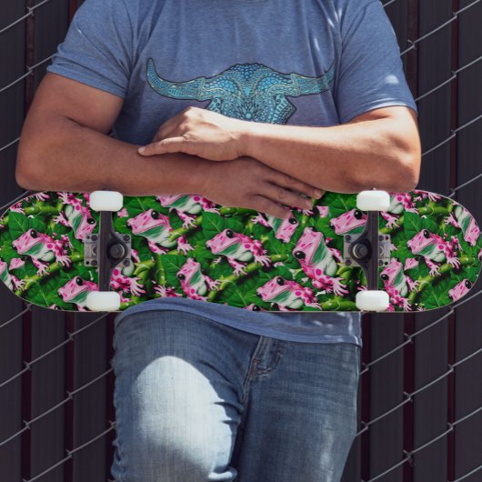 Roze kikker op groen blad patroon ontwerp persoonlijk skateboard
