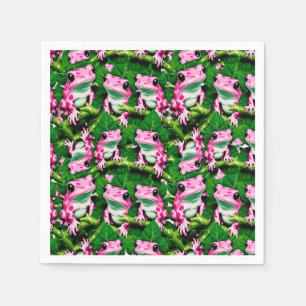 Roze kikker op groen blad patroon ontwerp servet