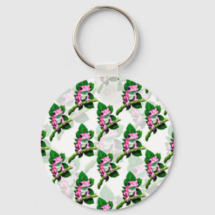 Roze kikker op groen blad patroon ontwerp sleutelhanger