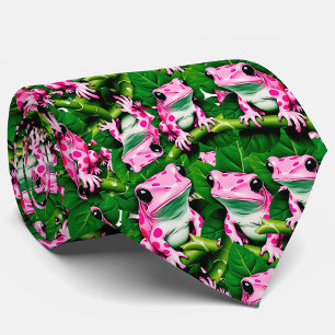 Roze kikker op groen blad patroon ontwerp stropdas