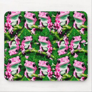 Roze kikker op groen blad patroonontwerp muismat