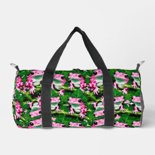 Roze kikker op groen blad patroonontwerp plunjezak
