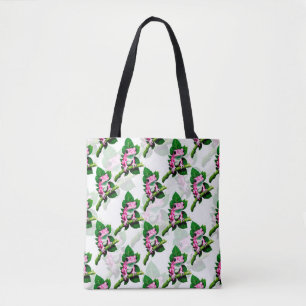 Roze kikker op groen blad patroonontwerp tote bag