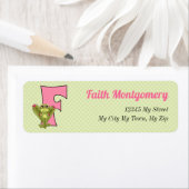 Roze kikkermonogram Letter F Kinder adres Etiket (Insitu)