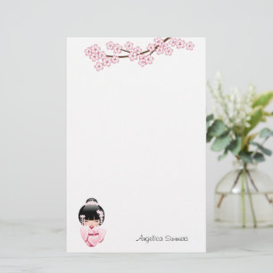 Roze Kimono Kawaii Kokeshi Pop Briefpapier