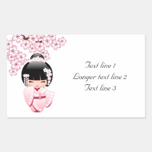 Roze Kimono Kawaii Kokeshi Pop Custom Tekst Rechthoekige Sticker