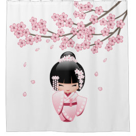 Roze Kimono Kawaii Kokeshi Pop Douchegordijn