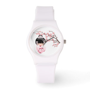 Roze Kimono Kawaii Kokeshi Pop Horloge