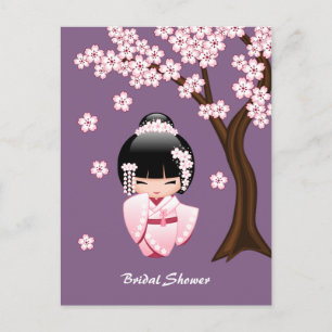 Roze Kimono Kawaii Kokeshi Pop Japans Uitnodigings Uitnodiging Briefkaart