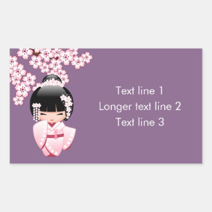 Roze Kimono Kawaii Kokeshi Pop onder Paars Rechthoekige Sticker