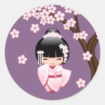 Roze Kimono Kawaii Kokeshi Pop onder Paars