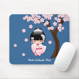 Roze Kimono Kawaii Kokeshi Pop op Blauwe Muismat