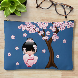 Roze Kimono Kawaii Kokeshi Pop op Blauwe Ondergron Etui