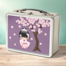 Roze Kimono Kawaii Kokeshi Pop op Paars