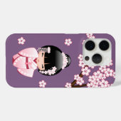 Roze Kimono Kawaii Kokeshi Pop op Paars Case-Mate iPhone Case (Achterkant (horizontaal))
