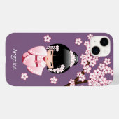 Roze Kimono Kawaii Kokeshi Pop op Paars Case-Mate iPhone Case (Achterkant (horizontaal))