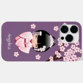 Roze Kimono Kawaii Kokeshi Pop op Paars Case-Mate iPhone Case (Achterkant (horizontaal))