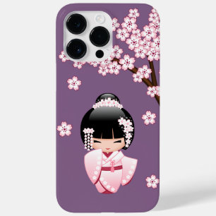 Roze Kimono Kawaii Kokeshi Pop op Paars Case-Mate iPhone 14 Pro Max Hoesje
