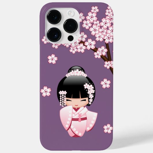 Roze Kimono Kawaii Kokeshi Pop op Paars Case-Mate iPhone Case (Achterkant)