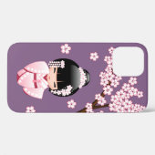 Roze Kimono Kawaii Kokeshi Pop op Paars Case-Mate iPhone Case (Achterkant (horizontaal))