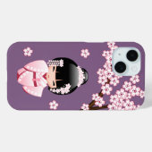 Roze Kimono Kawaii Kokeshi Pop op Paars Case-Mate iPhone Case (Achterkant (horizontaal))