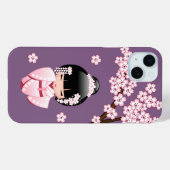 Roze Kimono Kawaii Kokeshi Pop op Paars Case-Mate iPhone Case (Achterkant (horizontaal))