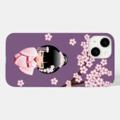 Roze Kimono Kawaii Kokeshi Pop op Paars Case-Mate iPhone Case (Achterkant (horizontaal))