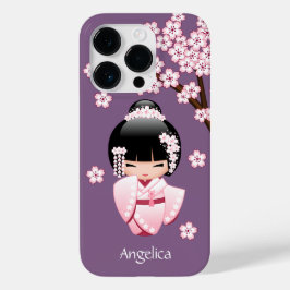 Roze Kimono Kawaii Kokeshi Pop op Paars Case-Mate iPhone Case