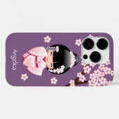 Roze Kimono Kawaii Kokeshi Pop op Paars Case-Mate iPhone Case (Achterkant (horizontaal))