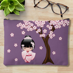 Roze Kimono Kawaii Kokeshi Pop op Paars Etui