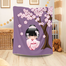 Roze Kimono Kawaii Kokeshi Pop op Paars