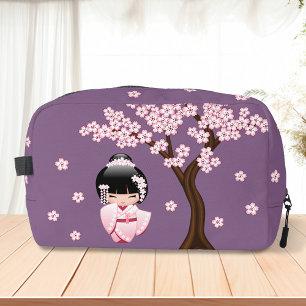 Roze Kimono Kawaii Kokeshi Pop op Paars Toilettasje
