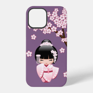 Roze Kimono Kawaii Kokeshi Pop op Purple iPhone 12 Pro Hoesje