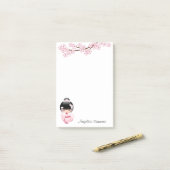 Roze Kimono Kawaii Kokeshi Pop Post-it® Notes (Op bureau)