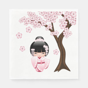 Roze Kimono Kawaii Kokeshi Pop Servet