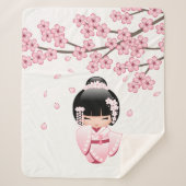 Roze Kimono Kawaii Kokeshi Pop Sherpa Deken (Voorkant)