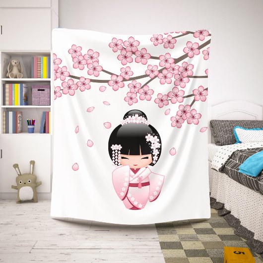 Roze Kimono Kawaii Kokeshi Pop Sherpa Deken