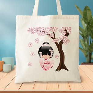 Roze Kimono Kawaii Kokeshi Pop Tote Bag