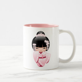 Roze Kimono Kawaii Kokeshi Pop Tweekleurige Koffiemok