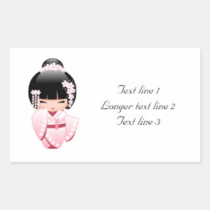 Roze Kimono Kokeshi Pop Doll Kawaii Aangepaste Tek Rechthoekige Sticker